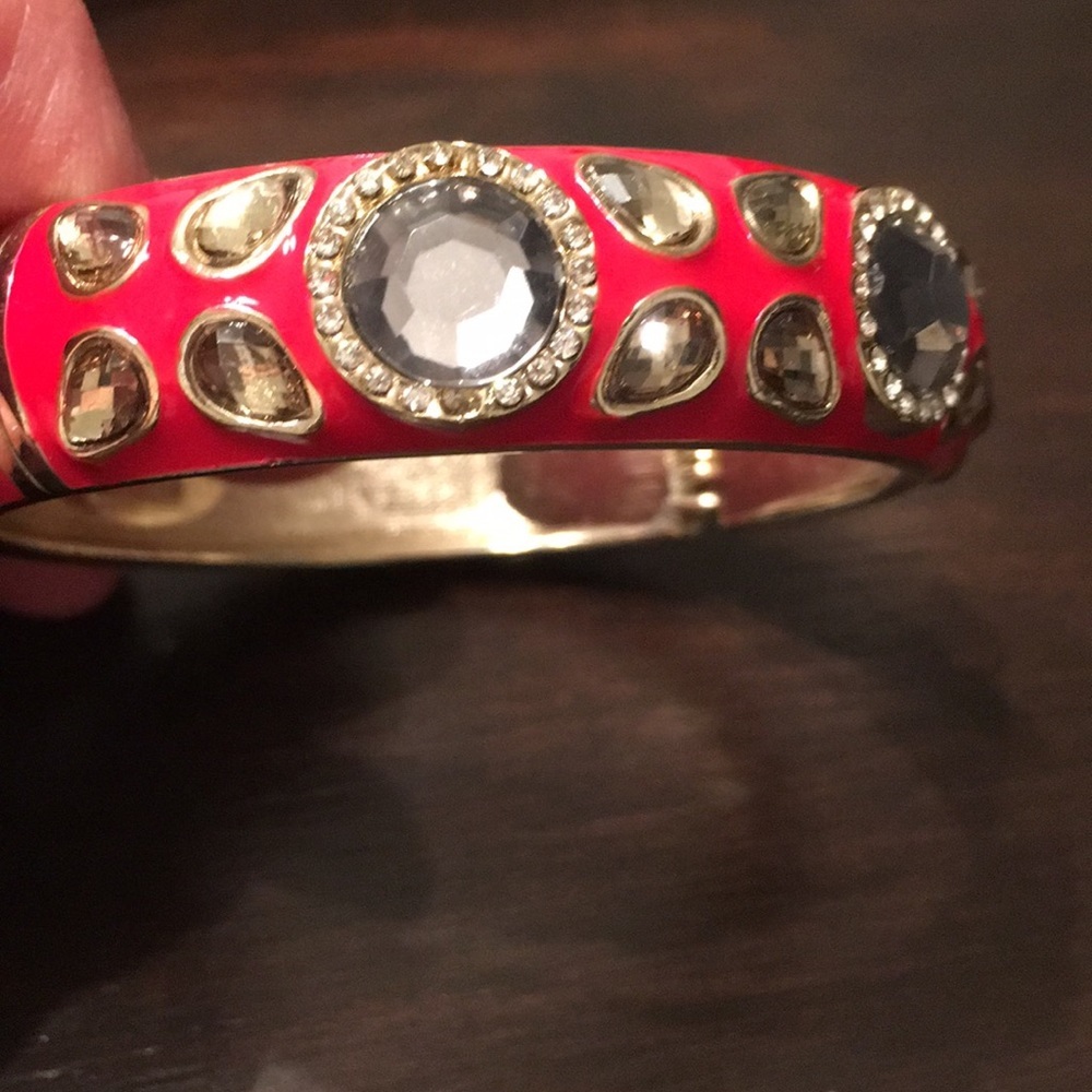 Red Wide Bangle Bracelet With Crystals 15$